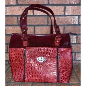 MC Red Alligator Print Faux Leather 2 Handle Purse Medium Bag